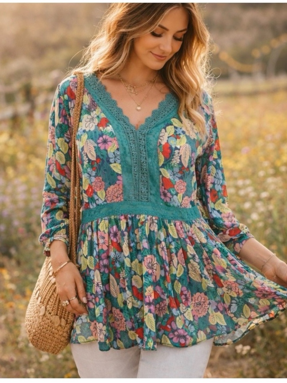 Matilda Jane Kookaburra Floral Peasant Style Top size large